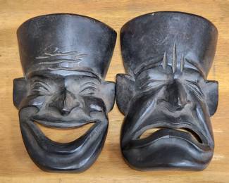 Comedy and tragedy wood masks