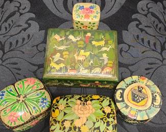Hand-painted paper mache lacquer trinket boxes