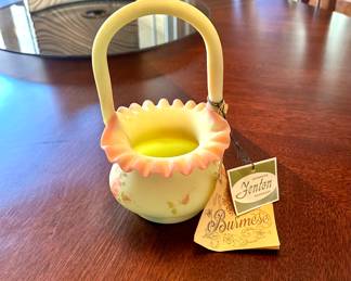 Fenton Burmese Hand Painted Basket