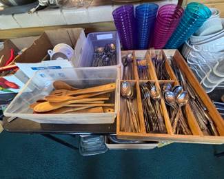 Stainless flatware wood spoons