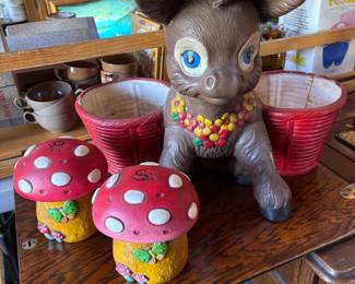 Salt & Pepper Mushrooms and a donkey planter ( has some damage)