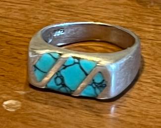 Nice inlaid turq & silver ring