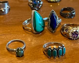 Turquoise, Jade, Malachite, lapis lazuli w/ marcasite… great collection of quality stones on sterling