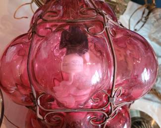 Vintage Mid-century Murano Glass Caged Ceiling Light