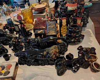 1950s Made in Japan black glazed redware, cold painted - fun novelty items...huge collection various prices