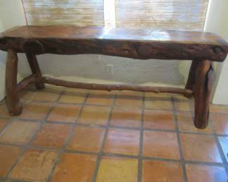gorgeous redwood log table...heavy - bring help! 300 bucks
