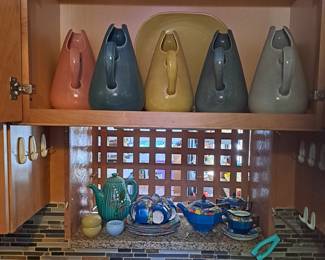 russell wright....majolica...english tea pot set