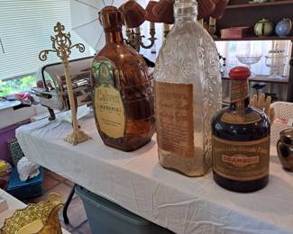 Tall liquor store display bottles, 1940s glass. Heavy.$95 each - RARE!