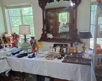 Huge ornate wood framed mirror....hand carved, unknown date or origin. Fantastic! $350
