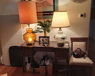 1960s-70s big lamps, 1920s vanity/desk, eastlake chair