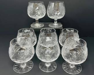 36 Setof8CutCrystalBrandySniftersCzechBohemiaStyle