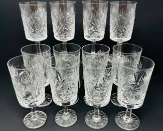 39 12CzechCrystalCutStemGlassesFanStarDesignBohemiaStyle