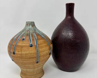 83 PairofStudioVasesThaiMetalwareDripGlazePottery