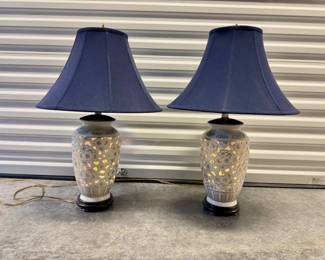 47 PairofPorcelainLampsFloralCutoutDesignGoldAccents