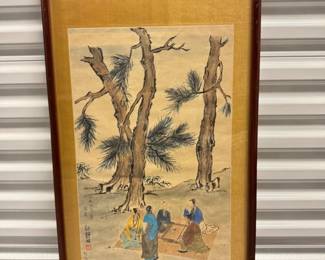3 FramedOriginalAsianArtworkGatheringScene