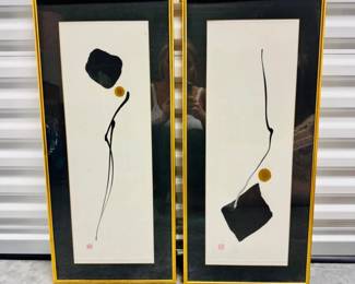 5 PairVintageMidCenturyAbstractPrintsHakuMakiStyleFramed