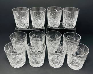 37 12CzechBohemiaStyleCutCrystalLowballGlassesStarFanPattern