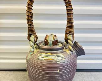 21 OversizedJapaneseStonewareTeapotDripGlazeWickerHandle
