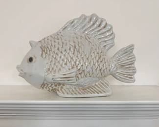 106 LargeGlazedCeramicFishSculptureTexturedDetail