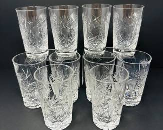 38 10CzechCrystalBohemiaStyleCutHighballGlassesFanStarburst