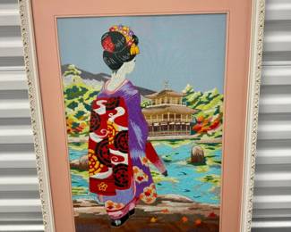 42 LargeFramedEmbroideryTokyoBunkaStyleGeishaPavilion