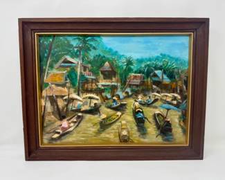 26 ThailandFloatingMarketOriginalOilPaintingFramed