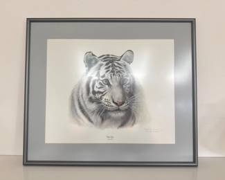 105 WhiteTigerPrintSignedbyCharlesFracProfessionallyFramed