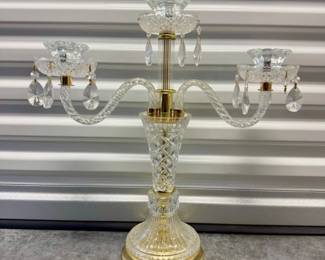 43 CrystalChandelierStyle3ArmCandelabraGoldToneMadeinPoland