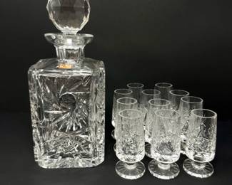 40 RcklCzechCutCrystalDecanter11BohemiaStyleShotGlasses