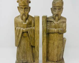 10 LargeVintageHandCarvedStoneWarriorScholarBookends