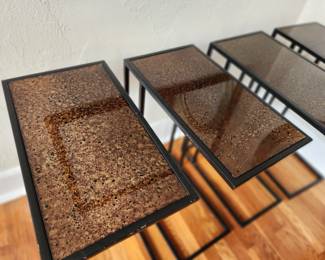 Tortoise skin glass tops side tables. Set of 4. Retails for $300 each. Asking $400 for all 4