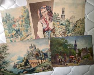 paintings/drawings...most created late 1800s/ early 1900s. Many portrait pencil drawings and landscape watercolors on paper available as well, unframed, most 12x18 or smaller.