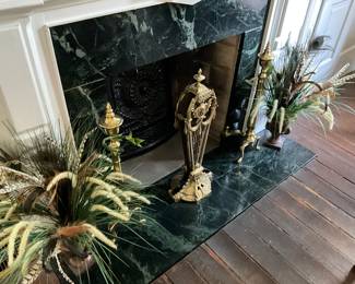 Brass fan fireplace screen and Andirons