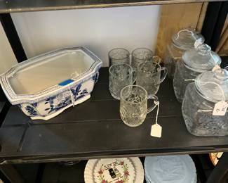 Blue and white cache pot