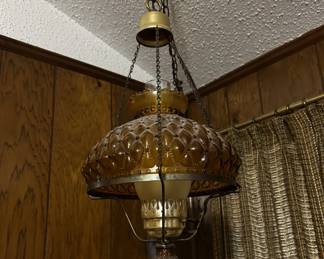 Amber Glass Hanging Lamp - 2 Pc