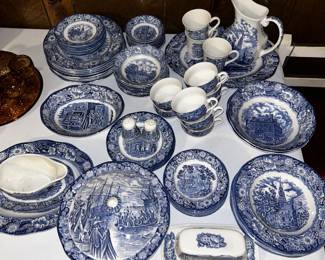 Vintage Liberty Blue Colonial Scenes Dinnerware | Staffordshire Ironstone England | Blue Transferware Historical 