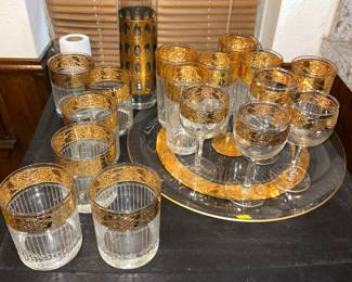 Vintage Culver Tyrol 22k Gold Bar Glasses And Assorted Stemware