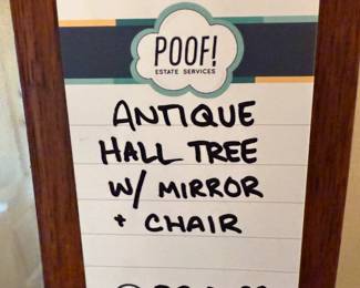 Antique Hall Tree w/ Mirror & Chair