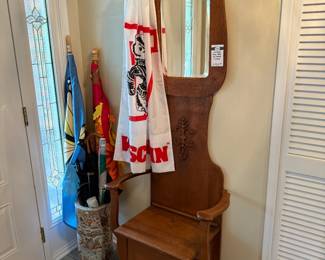 Umbrella Holder, Umbrellas, Antique Hall Tree w/ Mirror & Chair