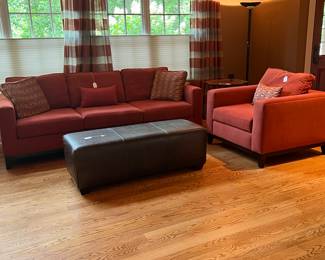 LIVING ROOM SOFA, CHAIR AND OTTOMAN