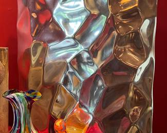 ART GLASS AND CHROME VESSEL