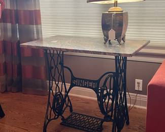 SINGER SEWING MACHINE TABLE with marble top