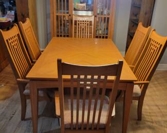 PRESALE TO THE ESTATE SALE. IT IS AVAILABLE TO SELL IN 4 DIFFERENT PIECES OR TOGETHER. $350 - DINING ROOM TABLE WITH 6 CHAIRS(5 ARMED/1 SIDE) WITH LEAF(65" X 42" WITH LEAF 20" X 42") UPHOLSTER NOT PERFECT ON AT LEAST ONE CHAIR. $250 - CHINA CABINET/HUTCH 55"W X 78 1/2"H. BUFFET $150 - 56"W X 36"H X 18"D, CORNER UNIT $75......CALL JENNIE 816-726-2696 TO VIEW AND PURCHASE