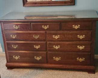 PRESALE ITEMS-ALL GLASS TOP PROTECTED-QUEEN ANNE STYLE DRESSER AND MIRROR $150, TWO QUEEN ANNE NIGHT STANDS $50 EACH, CHEST OF DRAWERS $100- $350 TOTAL IF YOU PURCHASE ALL  FOUR ITEMS(AVAILABLE FOR SEPARATE PURCHASE AS WELL)