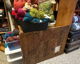 Yarn Skeins, Vintage Dolls and Crate