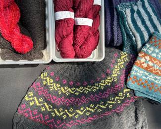 Hand Knit Sweater, Yarn, and Caps