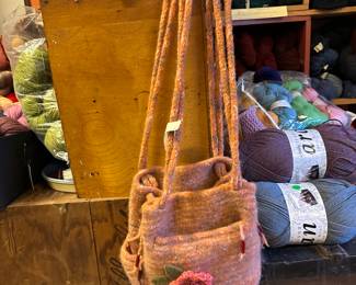 Hand Knit Handbag, and Yarn Skeins