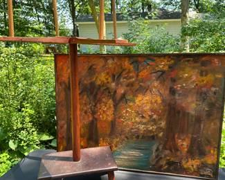 Original Oil On Canvas Art Work, and Vintage Spindle Holder