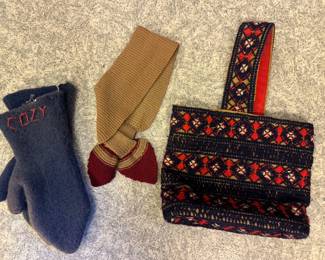 Hand Knit Gloves, Socks, and Handbag