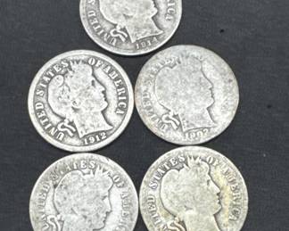 (5) Barber Dimes 1902,1912(2),1912s,1914